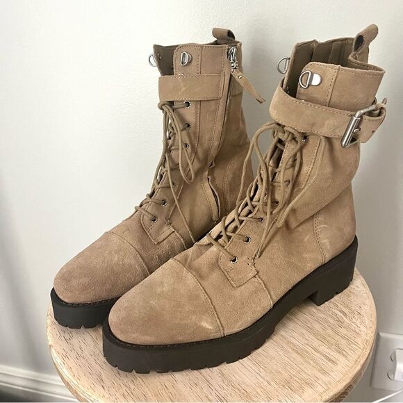 Sam Edelman Junip Suede Combat Boots with Side Zip and Buckle 10 Tan NWOB - Picture 5 of 12